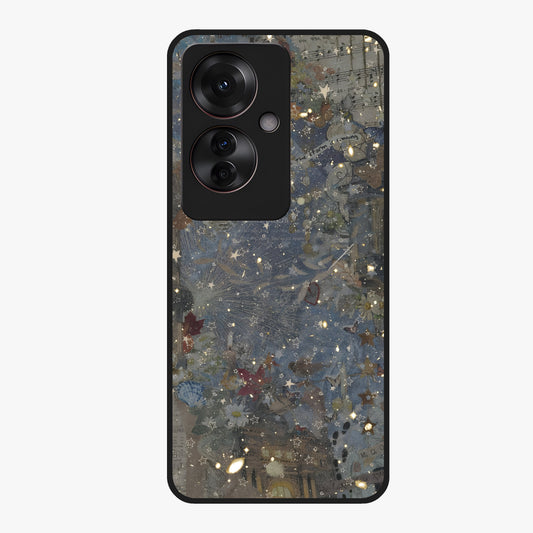Aesthetic Astrolophia Glass Case showing flat back view with dreamy aesthetic design and glossy glass finish.
