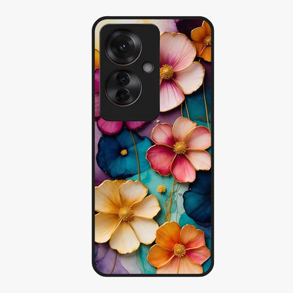 Artlyn Grace Flower Pattern Glass Case showing flat back view with elegant floral pattern artwork and glossy glass finish.