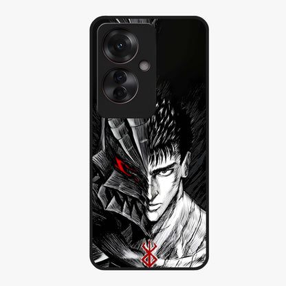 Berserker Blood Oath Glass Case showing flat back view with fierce warrior inspired artwork and glossy glass finish.