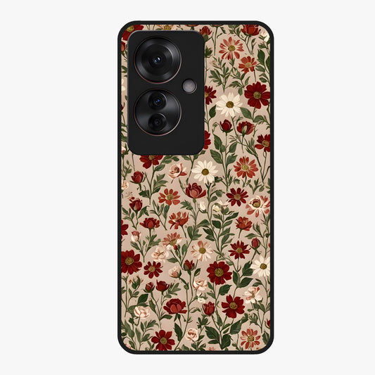 Biege Flower With Leaf Glass Case showing flat back view with soft beige floral artwork and glossy glass finish.