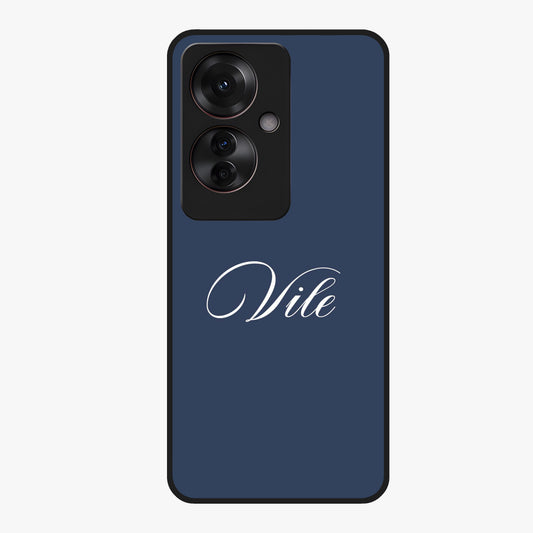 Blue Background Personalized Custom Name Glass Case showing flat back view with minimal blue background and custom name design.