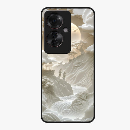 Celestial Origami Glass Case showing flat back view with artistic origami inspired celestial artwork and glossy glass finish.
