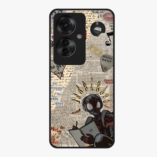 City Dream Sketch Glass Case showing flat back view with artistic city skyline sketch artwork and glossy glass finish.