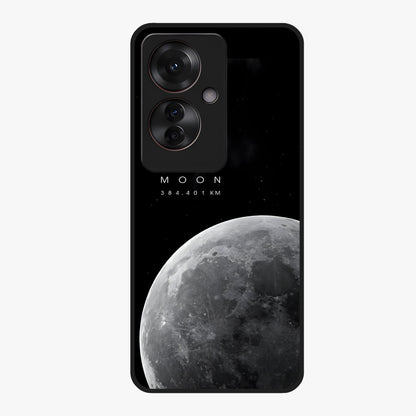 Cosmic Moon Glow Glass Case showing flat back view with glowing moon artwork and glossy glass finish.