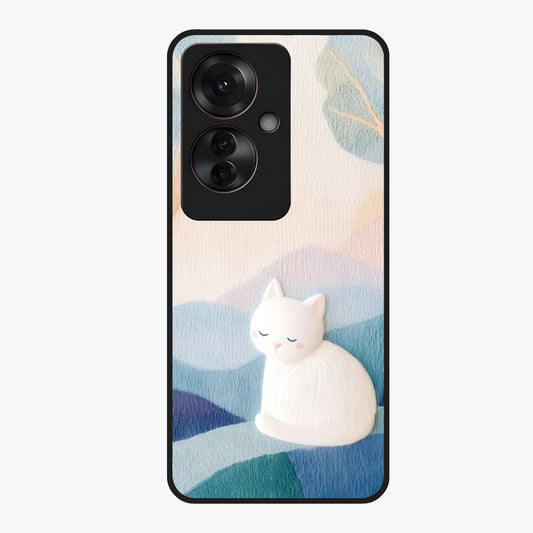 Cotton Dream Cat Glass Case showing flat back view with soft dreamy cat artwork and glossy glass finish.