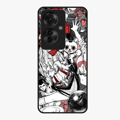 Crimson Chaos Panel Glass Case showing flat back view with bold crimson abstract artwork and glossy glass finish.