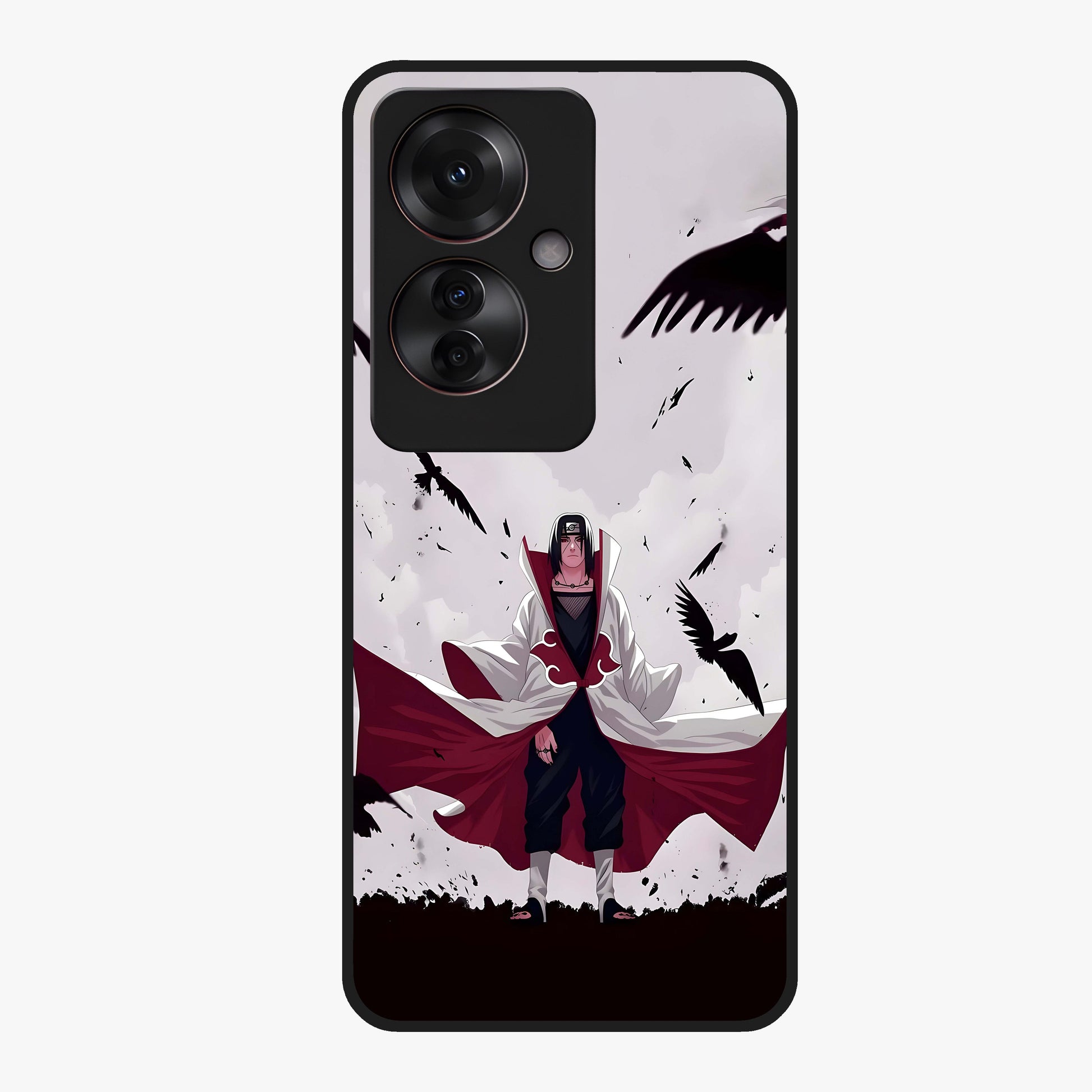 Crimson Crow Ascension Glass Case showing flat back view with mystical crow artwork and glossy glass finish.