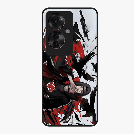 Crimson Crow Illusion Glass Case showing flat back view with artistic crow illusion artwork and glossy glass finish.