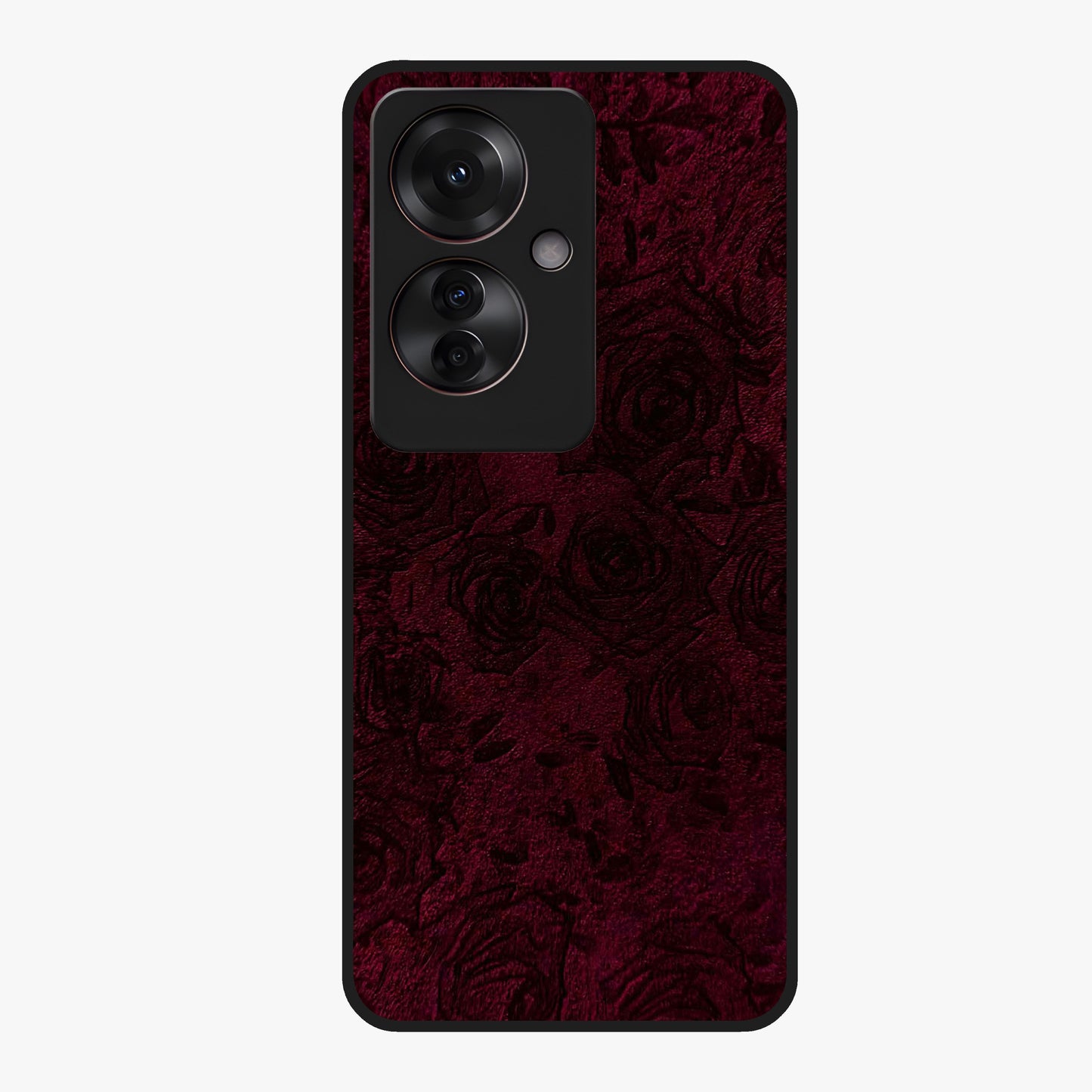 Crimson Fade Flow Glass Case showing flat back view with flowing crimson gradient artwork and glossy glass finish.