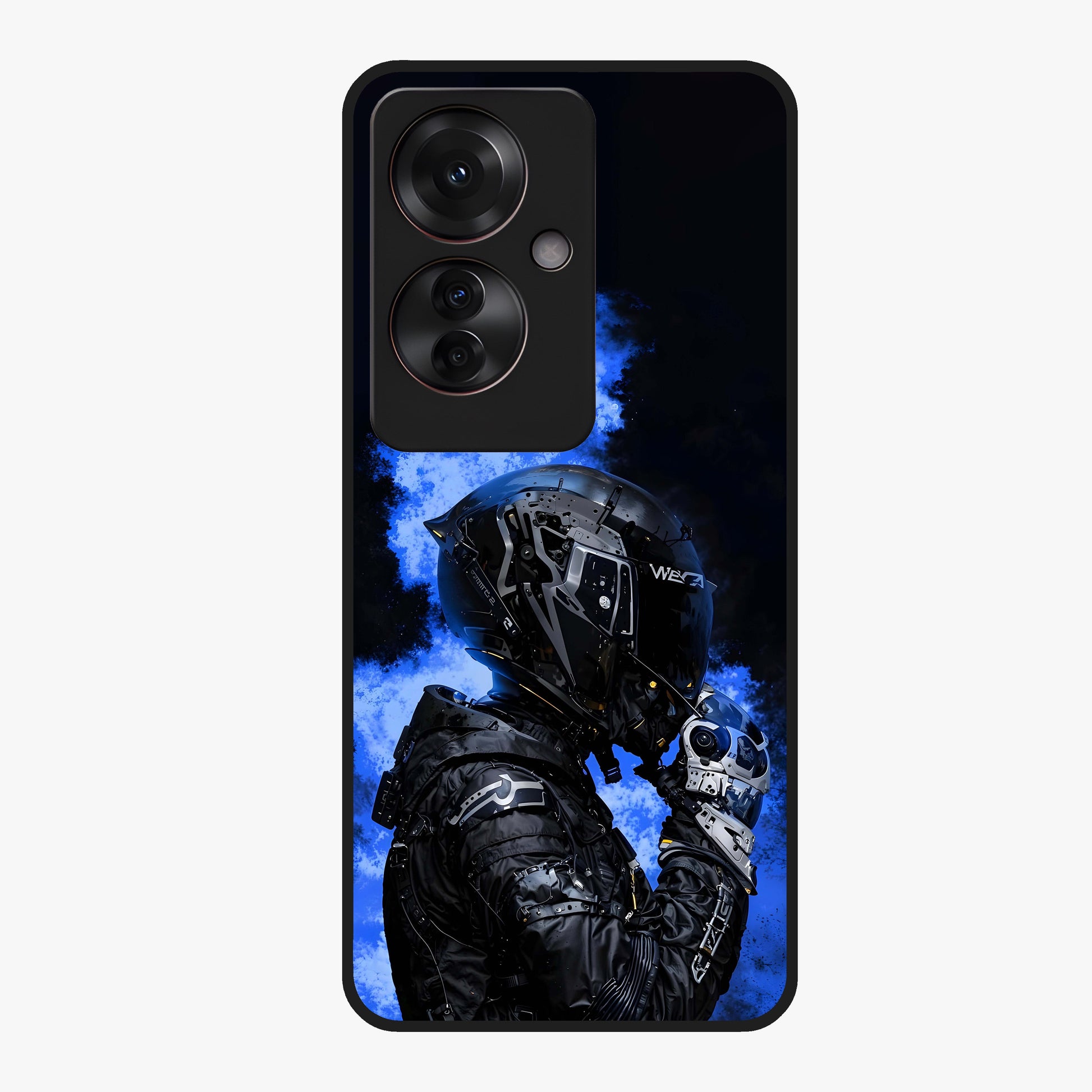 Cyber Sentinel Protocol Glass Case showing flat back view with futuristic cyber themed artwork and glossy glass finish.