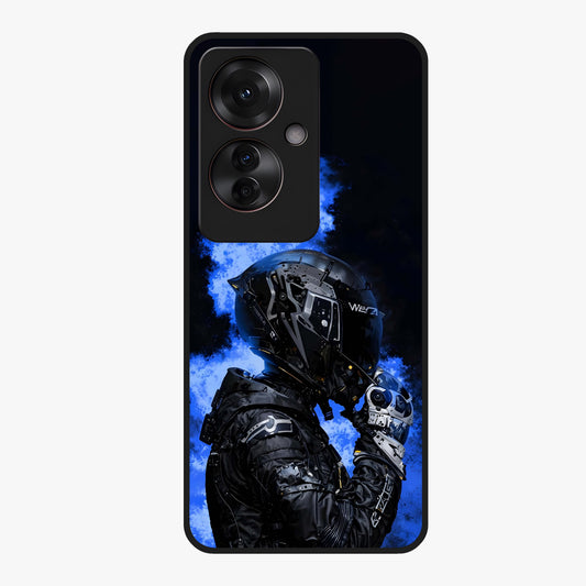 Cyber Sentinel Protocol Glass Case showing flat back view with futuristic cyber themed artwork and glossy glass finish.