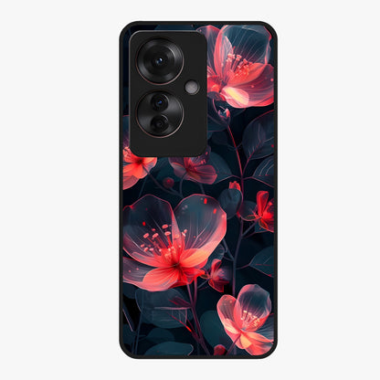 Dark Shade of Flower Glass Case showing flat back view with elegant dark floral artwork and glossy glass finish.