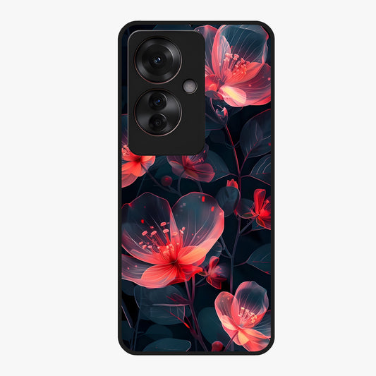 Dark Shade of Flower Glass Case showing flat back view with elegant dark floral artwork and glossy glass finish.