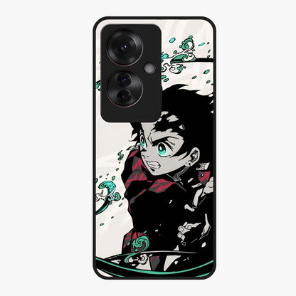 Demon Slayer Glass Case showing flat back view with bold anime inspired artwork and glossy glass finish.