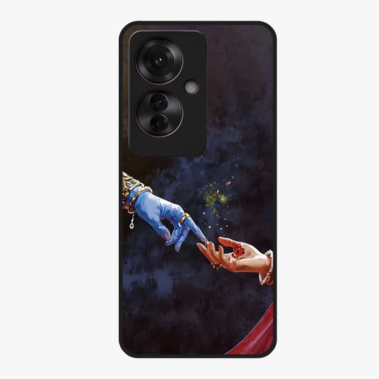 Divine Touch Eternal Glass Case showing flat back view with spiritual themed artwork and glossy glass finish.