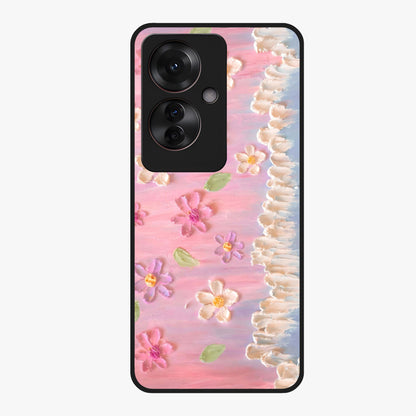 Dreamy Painted Garden Glass Case showing flat back view with artistic painted floral garden artwork and glossy glass finish.