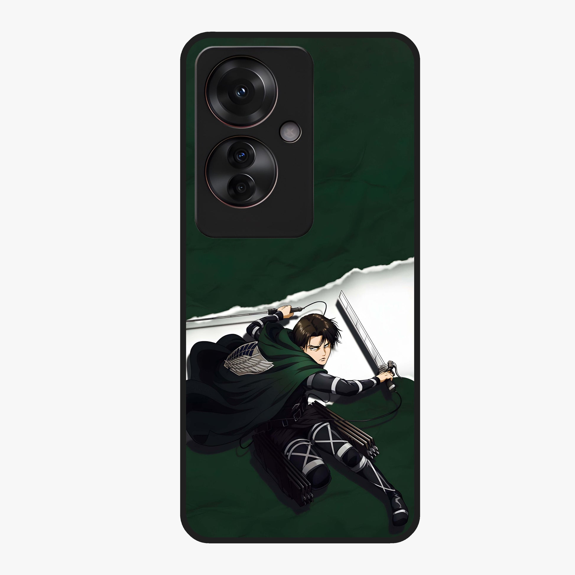 Emerald War Vanguard Glass Case showing flat back view with powerful warrior themed artwork and glossy glass finish.