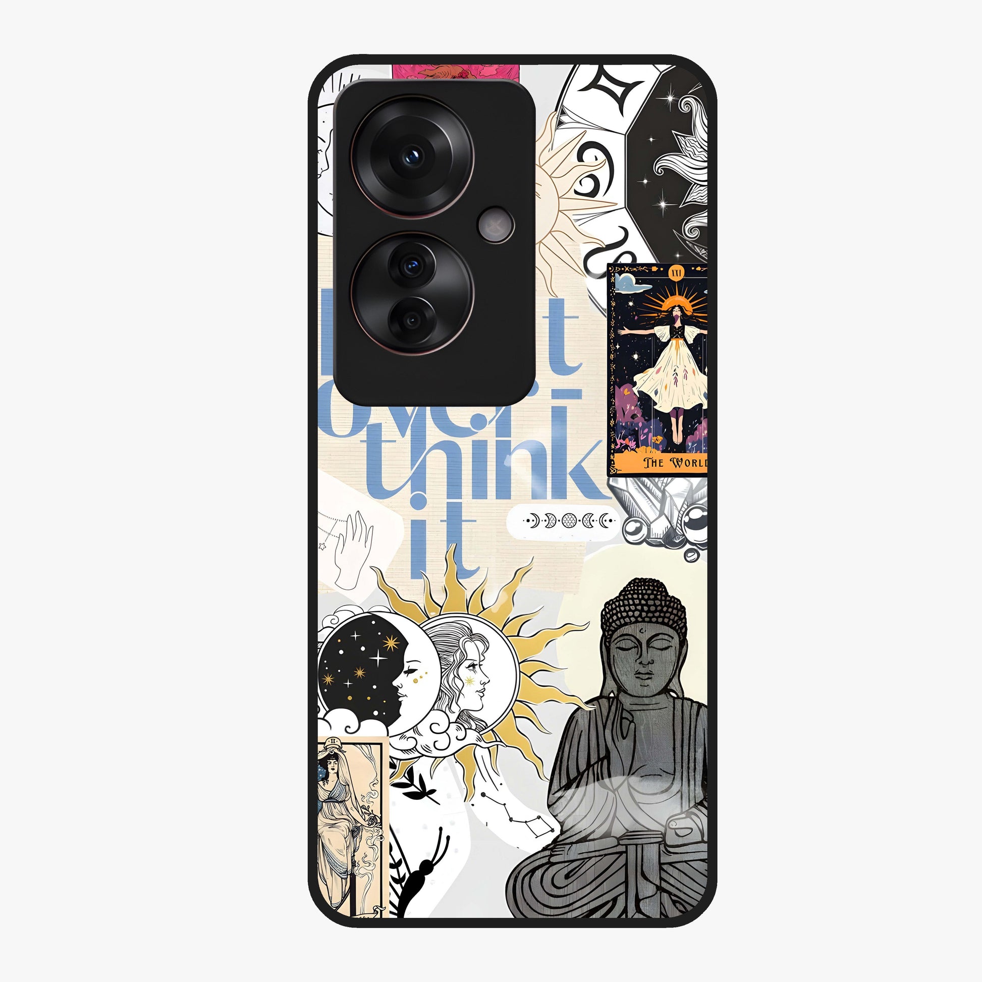 Ethereal Thoughts Glass Case showing flat back view with dreamy artistic artwork and glossy glass finish.