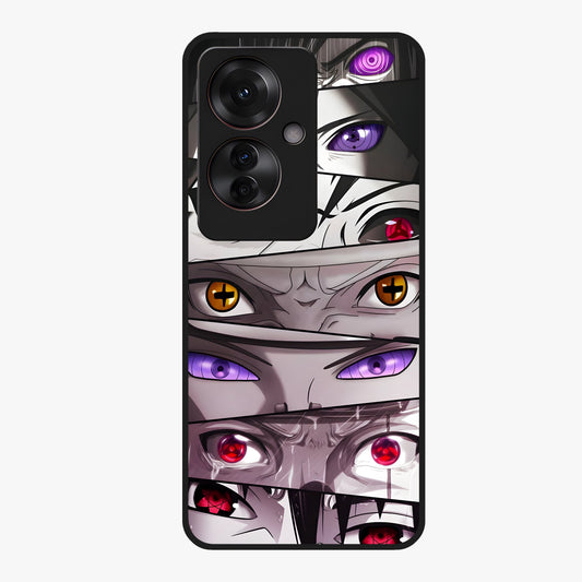 Eyes of Destiny Glass Case showing flat back view with striking eye themed artwork and glossy glass finish.