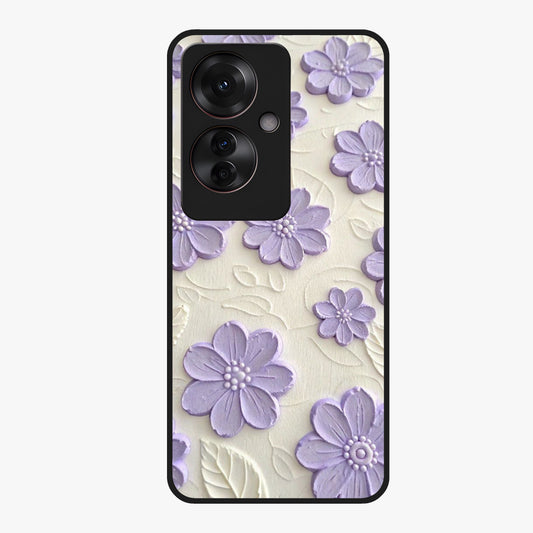 Floral Wall Art With Purple Flowers Glass Case showing flat back view with purple flower artwork and glossy glass finish.