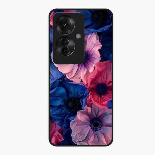 Flower Paper Art Pattern Glass Case showing flat back view with paper cut style floral artwork and glossy glass finish.