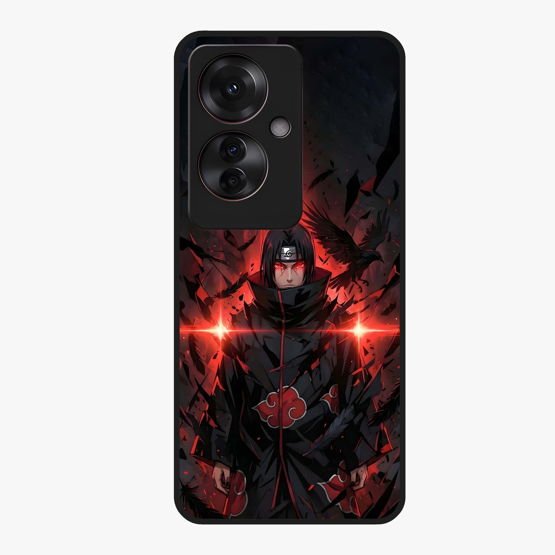 Focused Blade Discipline Glass Case showing flat back view with warrior sword themed artwork and glossy glass finish.