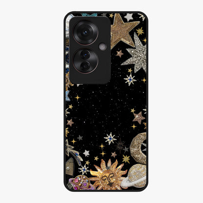 Galactic Jewel Stars Glass Case showing flat back view with sparkling star jewel artwork and glossy glass finish.