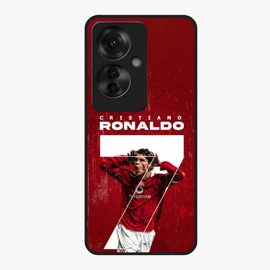 Goal Celebration Legacy Glass Case showing flat back view with football celebration inspired artwork and glossy glass finish.