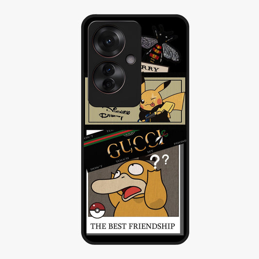 Gucci Play Mashup Glass Case showing flat back view with luxury inspired graphic artwork and glossy glass finish.