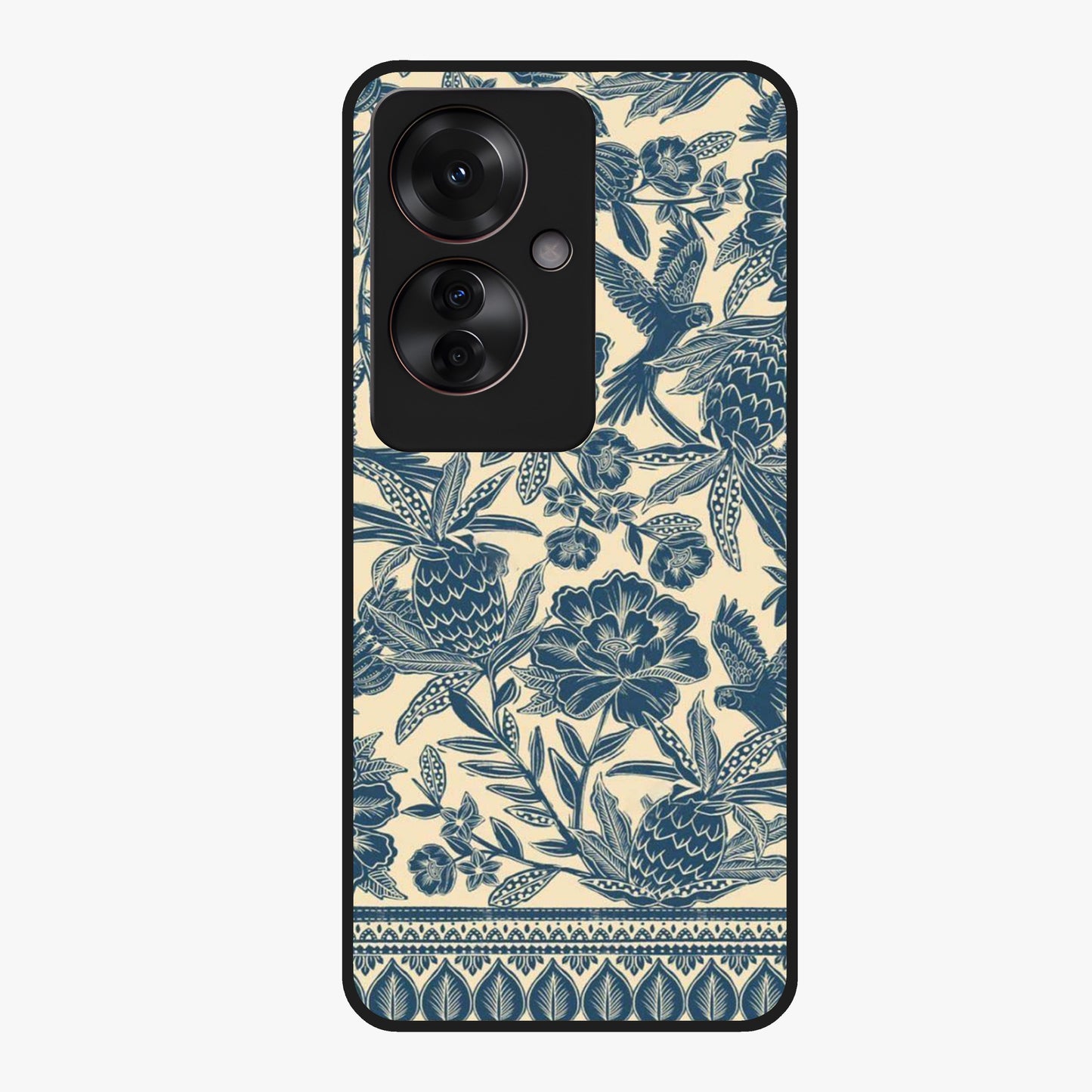 Heirloom Wild Bloom Glass Case showing flat back view with vintage inspired wild flower artwork and glossy glass finish.