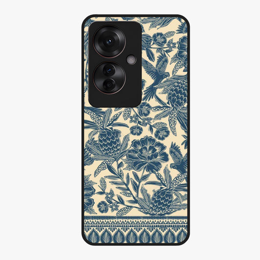Heirloom Wild Bloom Glass Case showing flat back view with vintage inspired wild flower artwork and glossy glass finish.