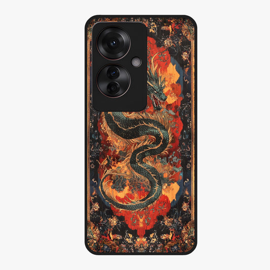 Inferno Dragon Soul Glass Case showing flat back view with fiery dragon artwork and glossy glass finish.