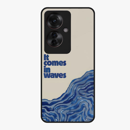It Comes In Waves Quote Glass Case showing flat back view with inspirational wave themed quote artwork and glossy glass finish.