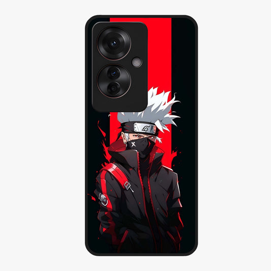 Kakashi Scarlet Shadow Glass Case showing flat back view with powerful anime ninja artwork and glossy glass finish.