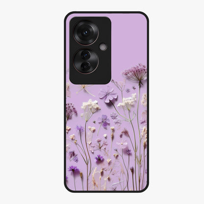 Lavender Blossom Dream Glass Case showing flat back view with soft lavender floral artwork and glossy glass finish.