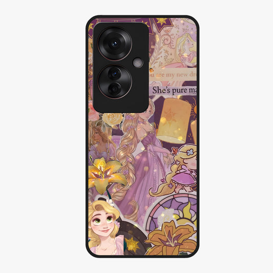 Magical Tangled Dream Glass Case showing flat back view with dreamy tangled artwork and glossy glass finish.