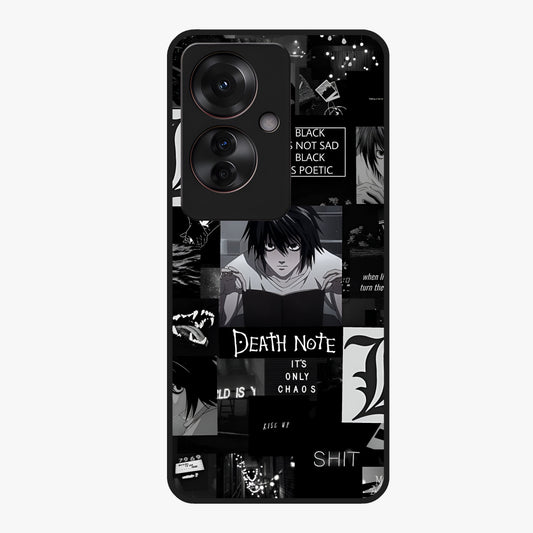 Midnight Chaos Mind Glass Case showing flat back view with abstract dark themed artwork and glossy glass finish.