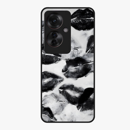 Midnight Kiss Marks Glass Case showing flat back view with lipstick kiss mark artwork and glossy glass finish.