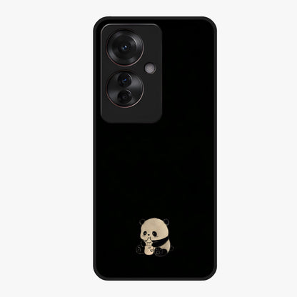Midnight Panda Love Glass Case showing flat back view with cute panda themed artwork and glossy glass finish.