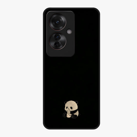 Midnight Panda Love Glass Case showing flat back view with cute panda themed artwork and glossy glass finish.