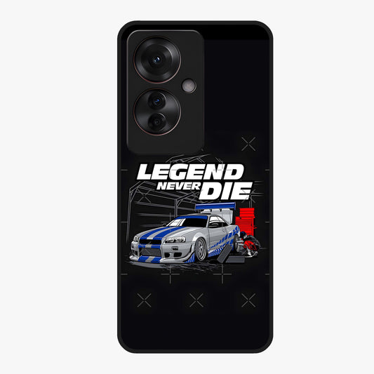 Midnight Racing Legacy Glass Case showing flat back view with sleek racing inspired artwork and glossy glass finish.