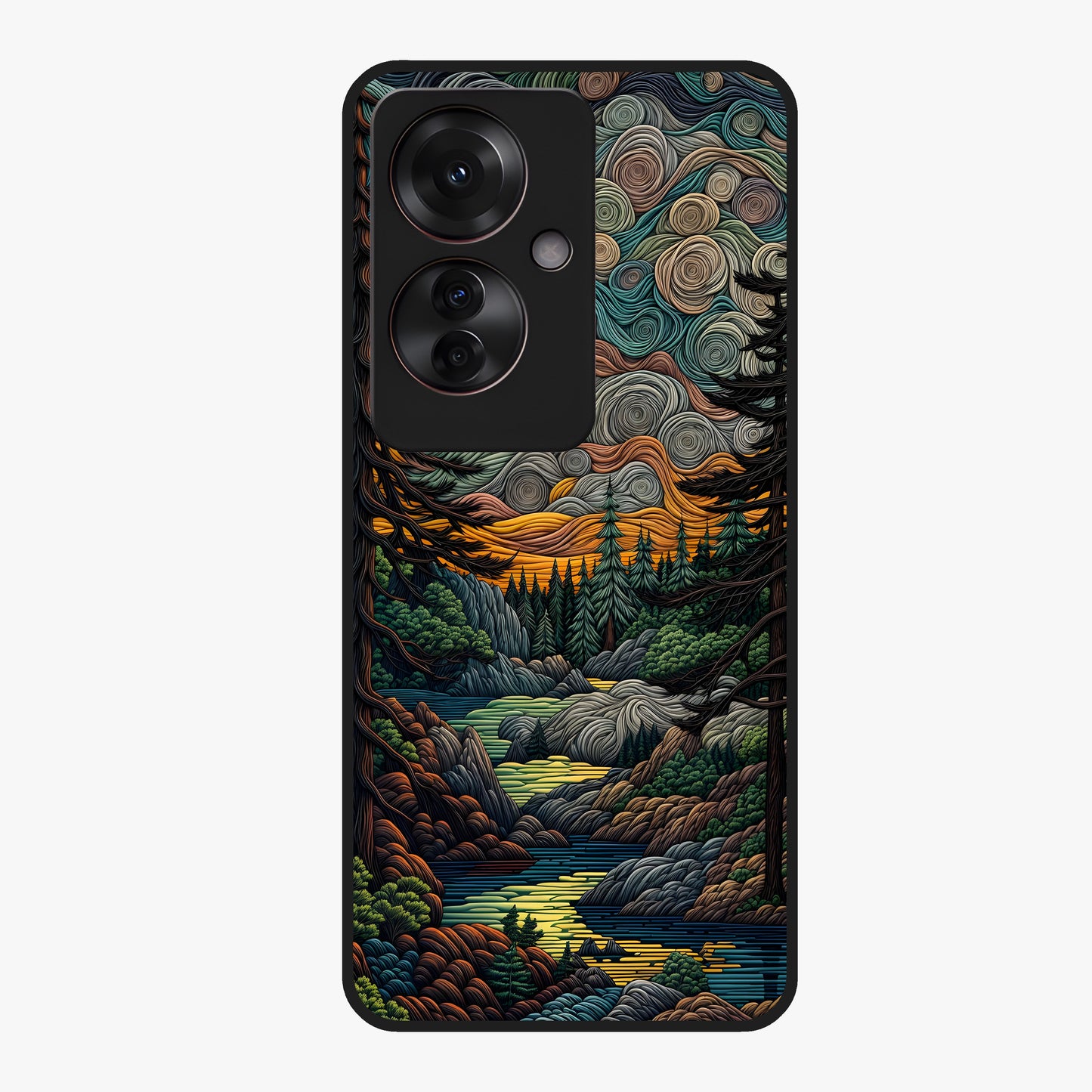 Moonlight Forest Dream Glass Case showing flat back view with mystical forest moonlight artwork and glossy glass finish.