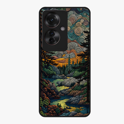 Moonlight Forest Dream Glass Case showing flat back view with mystical forest moonlight artwork and glossy glass finish.