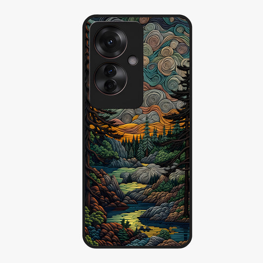 Moonlight Forest Dream Glass Case showing flat back view with mystical forest moonlight artwork and glossy glass finish.