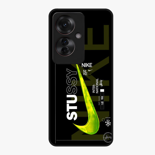 Neon Street Edition Glass Case showing flat back view with neon street style artwork and glossy glass finish.