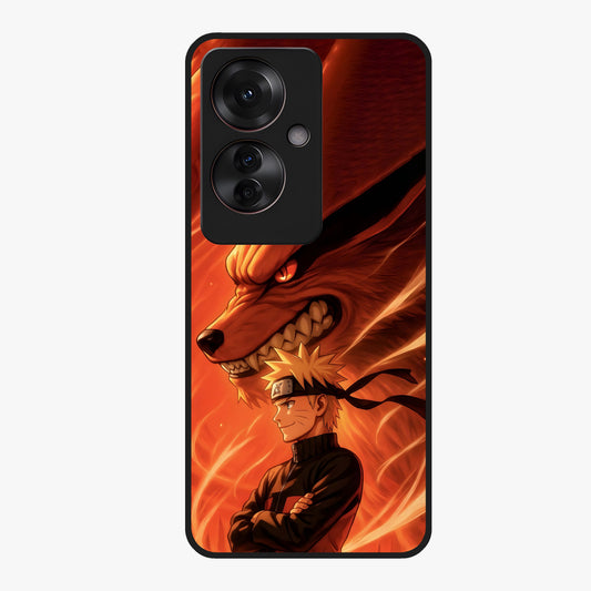 Nine Tails Legacy Glass Case showing flat back view with powerful nine-tailed fox inspired artwork and glossy glass finish.
