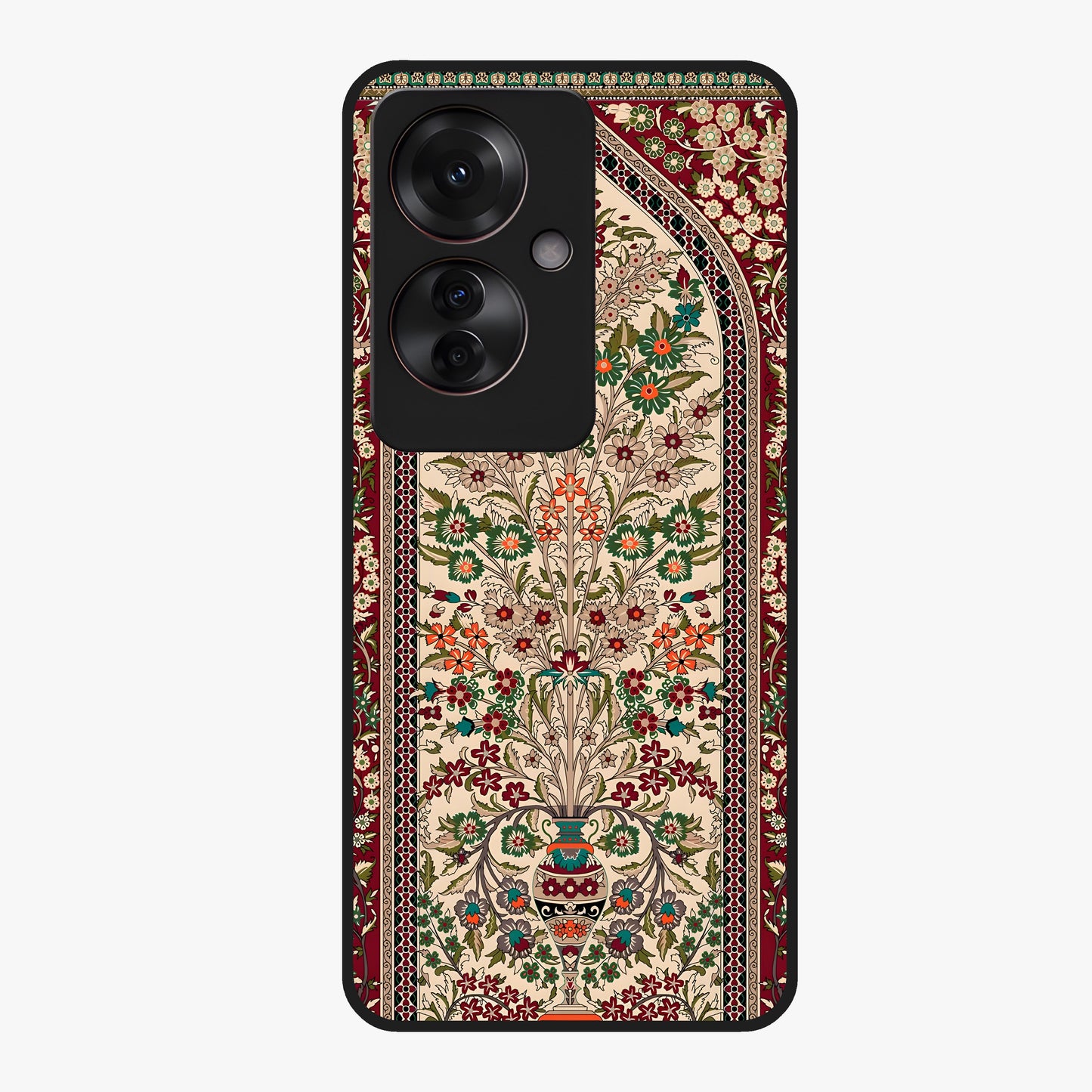 Persian Inspired Glass Case showing flat back view with ornate Persian style pattern artwork and glossy glass finish.
