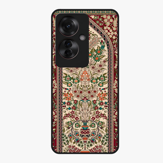 Persian Inspired Glass Case showing flat back view with ornate Persian style pattern artwork and glossy glass finish.