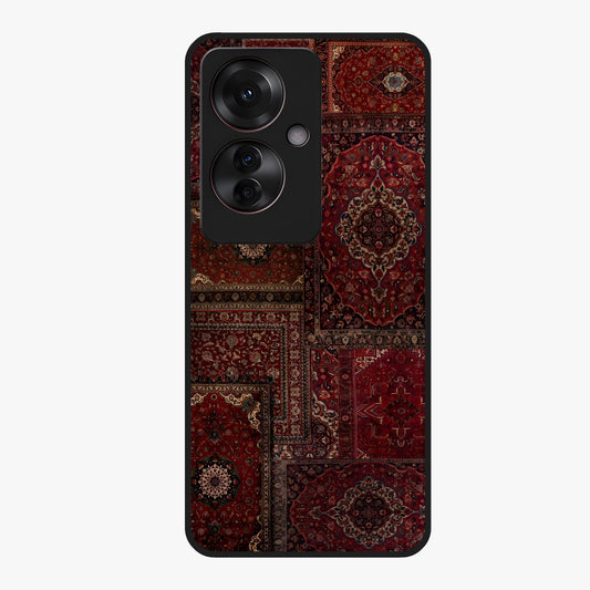 Persian Velvet Tale Glass Case showing flat back view with luxurious Persian velvet pattern artwork and glossy glass finish.