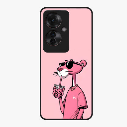 Pink Panther Glass Case showing flat back view with iconic pink panther artwork and glossy glass finish.